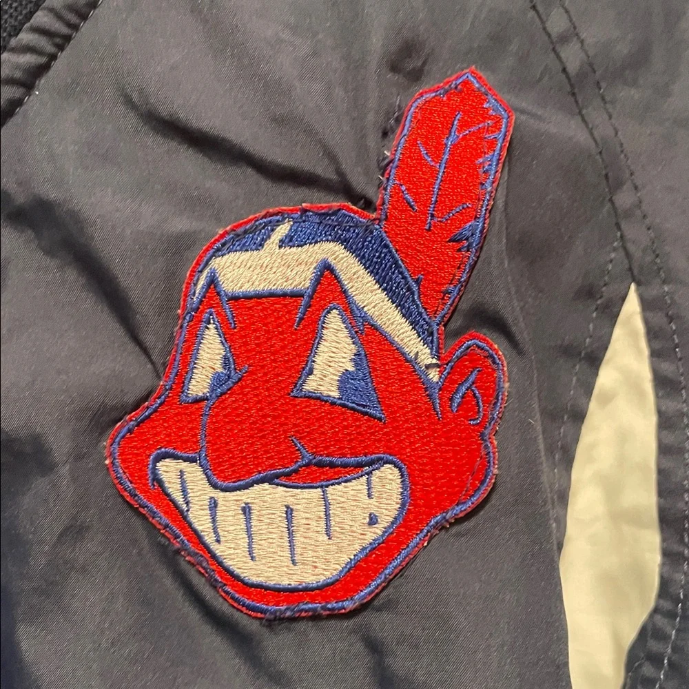VTG Cleveland Indians Pullover Windbreaker Chief Wahoo Logo Navy Size XS - Picture 3 of 6